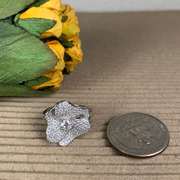 NEW Size 8 Real Silver (not plated) & Pave CZ Flower Ring - Picture 8 of 11